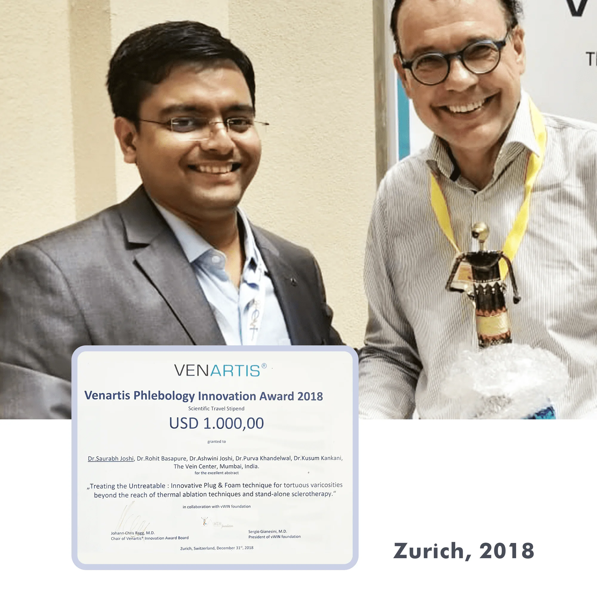 Dr Saurabh Joshi Venartis Phlebology Innovation Award 2018 Zurich